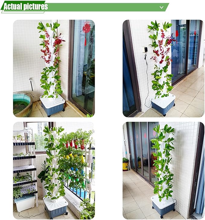 5-Hole Hydroponic Growing System Soilless Cultivation Equipment Garden Balcony Vertical Tower Planters DIY Vegetable Pot&ampPlanter(Gray12th floor)