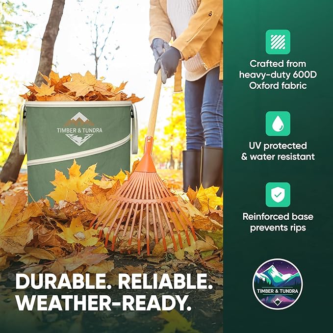 Timber &amp Tundra 40-Gallon Collapsible Trash Can Set of Two with Stakes Gardening Gloves and Kneeling Pads | Pop Up Trash Can for Camping