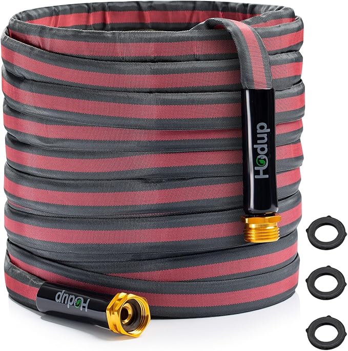 2026 Upgraded Non-Expanding Garden Hose - 100FT Lightweight Flexible High-Pressure Anti-Kink/Burst-Resistant Lead-Free Outdoor Water Hose (Gray/Red)