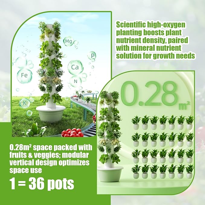 9-Tier Hydroponic Planter Vertical Hydroponic Grow Tower Indoor Soilless Farming System with Pump for Fast-Growing Leafy Greens(5th Floor)