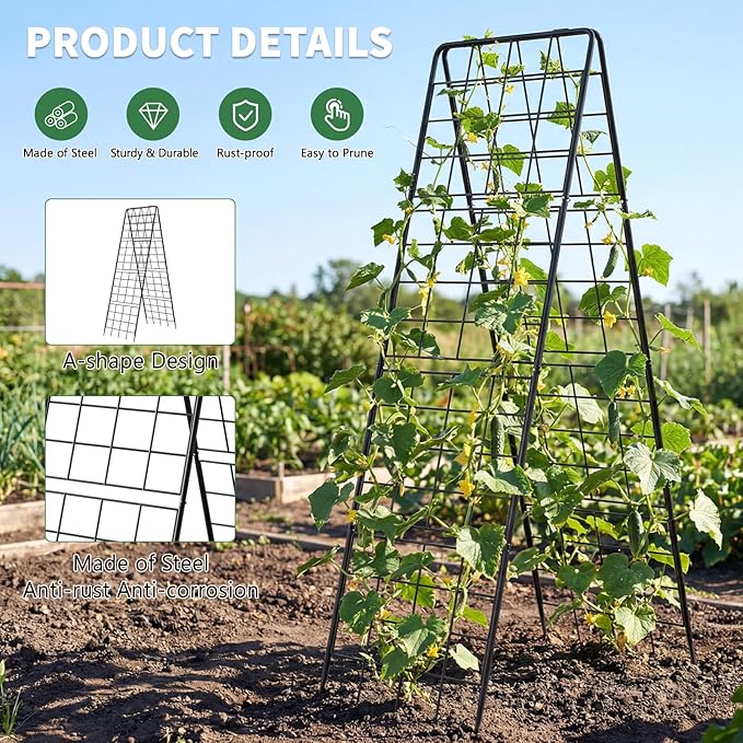 2 Pack Cucumber Trellis 71 High Foldable A-Frame Garden Trellis for Raised Bed Garden Grow Support with Plant Support Clips Ties for CucumberTomato Climbing Plants and Flowers