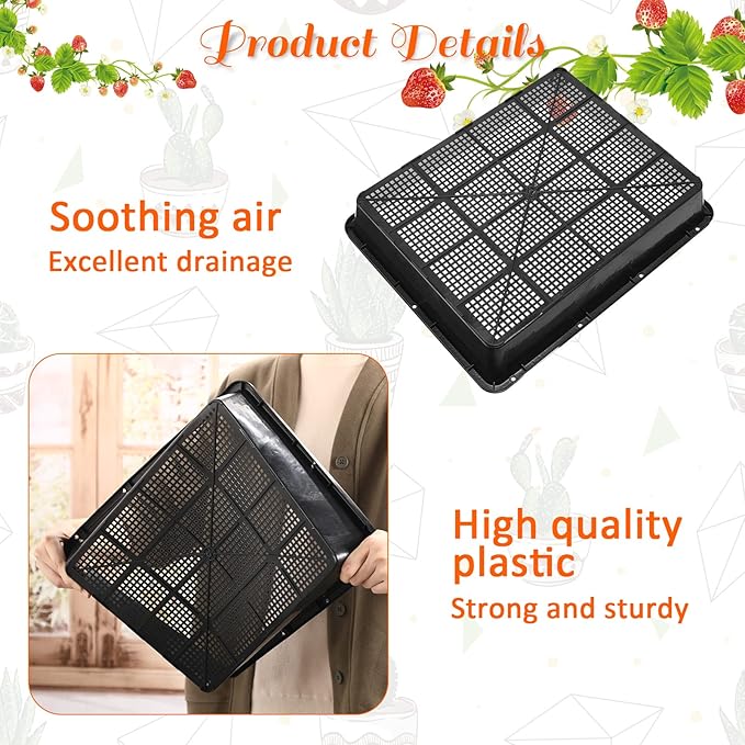 Aoriher 10 Set/20 pcs Mesh Bottom Trays and Trays mat Soil Blocking Trays Seed Starting Trays Plastic Seedling Starter Microgreen Growing Tray for Microgreen Plant Seed Tray 15 x 12 Inch