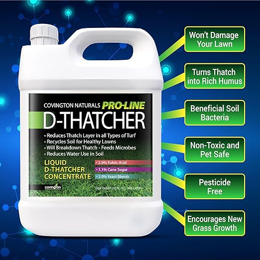 Covington PRO-LINE D-THATCHER Liquid Dethatcher (32oz) – Lawn Thatch Remover &amp Soil Softener Grass Clipping Breakdown for Healthy Lawns &amp Gardens – Dethatcher and Aerator in one Safe for Kid