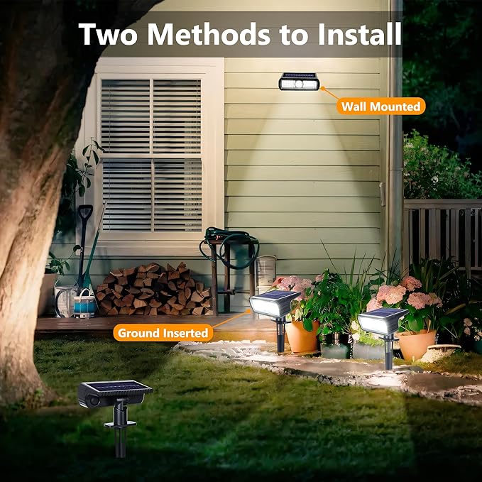 Toodour Solar Spot Light Outdoor 6 Pack Solar Lights Outdoor with 2 Modes Waterproof Solar Powered Flood Lights Landscape Lighting for Yard Garden Home Pathway Walkway Outdoor Decor - Cool White