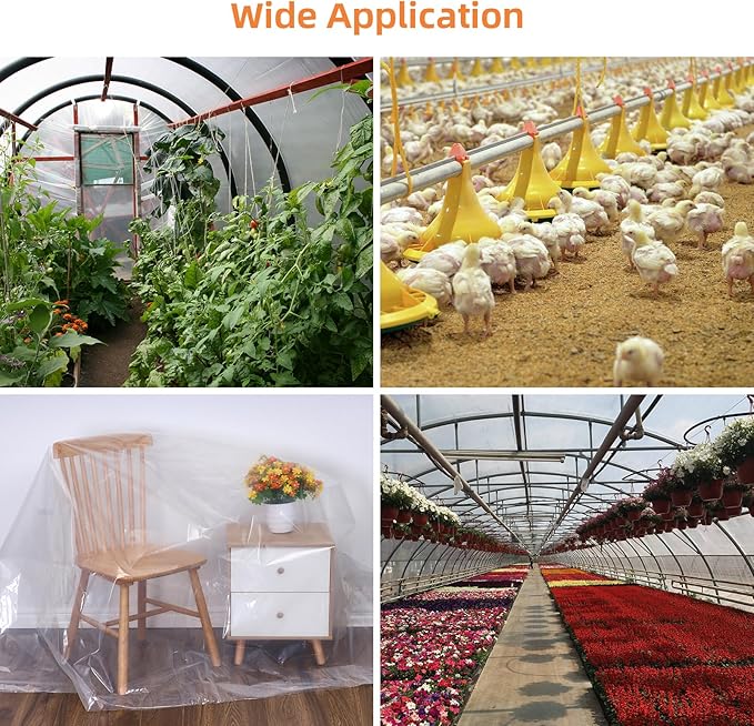 25FTx40FT Greenhouse Plastic Sheeting 6 Mil Thickness Clear Greenhouse Polyethylene Film UV Resistant Replacement Cover Hoop House Plastic Cover for Farming Gardening