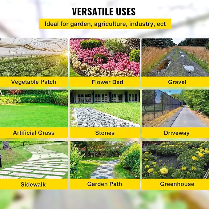 Happybuy 6.5FTx330FT Premium Weed Barrier Landscape Fabric Heavy Duty 3.2OZ Woven Weed Control Gardening Mat High Permeability Good for Flower Bed Geotextile Fabric Driveway Fabric Ground Cover