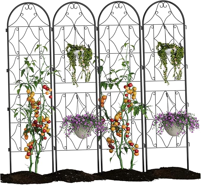 4 Pack 75x21in Arch Decoration Garden Trellis Metal Trellis for Climbing Plants Rustproof Trellis with Black Coating Plant Trellis for Supporting RosesFlowers Vines and Vegetables