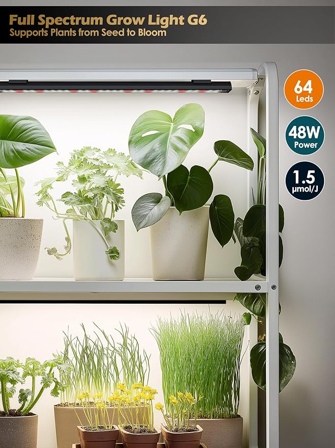 Smart Grow Light for Indoor Plants3500K Full Spectrum LED Plant Light Strips with 3/9/12H Auto TimerStepless DimmingModular DesignPlug and Play (Black 6 Pack 48W)