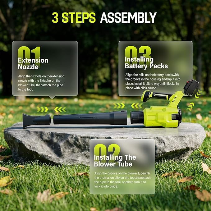 Leaf Blower Cordless Upgraded 650 CFM 280 MPH 21V Electric Cordless Leaf Blower with 2 x 4.0Ah Batteries and Charger Battery Powered for Lawn Yard and Patio