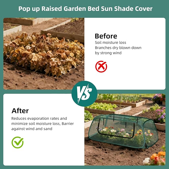 Pop-Up Mesh Garden Cover for Raised Beds – 2-Pack Outdoor Plant Cage with 30% Sun Shade &amp Insect Protection Zip Window Foldable Crop Tent for Seedlings Wildlife Includes 8 Stakes