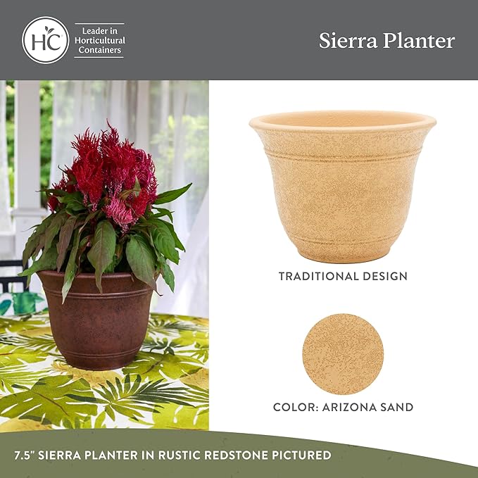 The HC Companies Sierra Round Self-Watering Pot - Lightweight Plastic Planter for Herbs &amp More - Durable Plant Pots for Indoor Plants &amp Outdoor Plants (13” Arizona Sand Pack of 2)