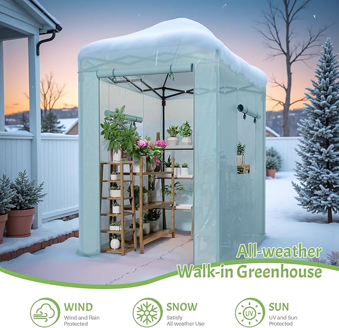 Greesum 6x4 FT Portable Small Greenhouse with PE Cover Zippered Door and 2 Roll-up Windows Easy Assemble(Green)