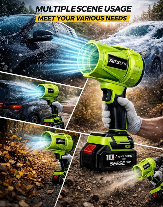 980000 RPM Cordless Leaf Blower with 1200g Thrust 1200 CFM &amp 200 MPH Airflow Ultra-Light Turbo Handheld Blower for Patio Lawn Leaves Car Drying (1 * 10 Batteries Set)