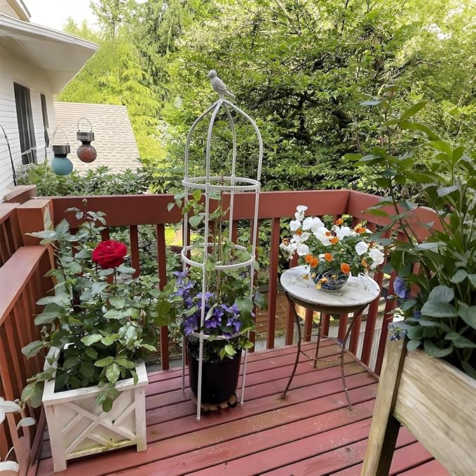 Metal Obelisk Garden Trellis Outdoor Indoor Steel Round Frame Patio Yard Rustproof Sturdy Plant Support for Climbing Vines Clematis Jasmine Vegetable Rose Flowers Stands(WhiteD11xH45.3in)