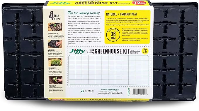 Jiffy Plant Germination Tray Kit - High Germination Rate Bonus SUPERthrive - 72 Cell 4 Pack - Plastic