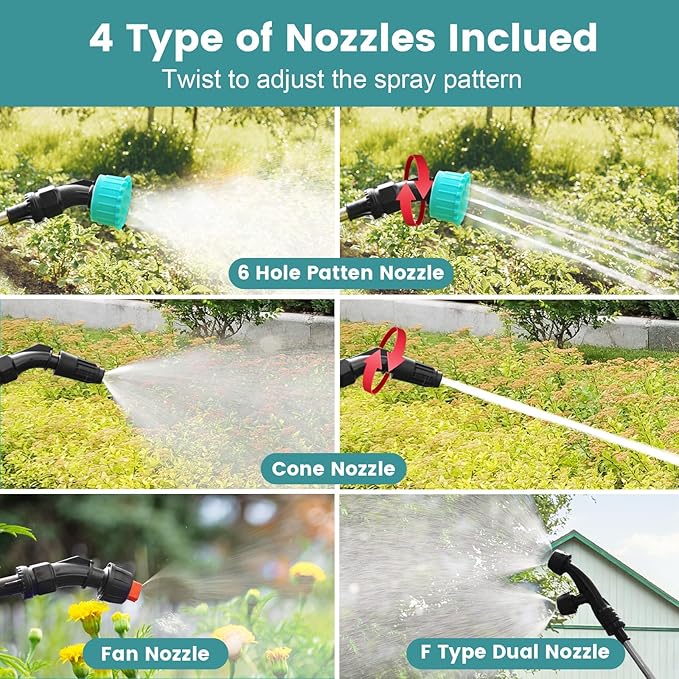 Battery Powered Sprayer 1.35 Gallon 2026 Electric Garden Sprayer with 3 Adjustable Speeds 4 Mist Nozzles Rechargeable Handle Retractable Wand with Adjustable Shoulder Strap for Weed Lawn(Blue)