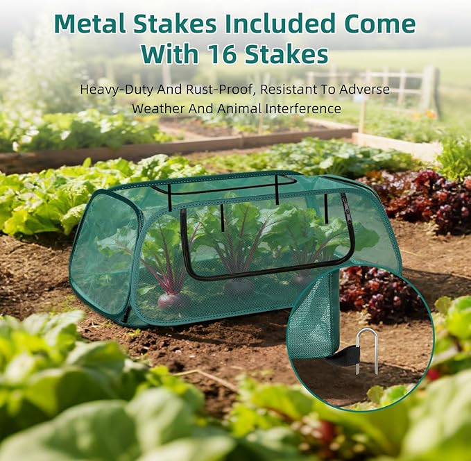 Pop-Up Mesh Garden Cover for Raised Beds – 2-Pack Outdoor Plant Cage with 30% Sun Shade &amp Insect Protection Zip Window Foldable Crop Tent for Seedlings Wildlife Includes 8 Stakes
