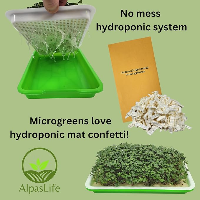 Complete Home Microgreens Kit - Indoor Garden System - Includes 2 Sets of Reusable Trays Spray Mister 2 pkgs of Hydroponic Growing Medium Organic Radish and Broccoli Seeds