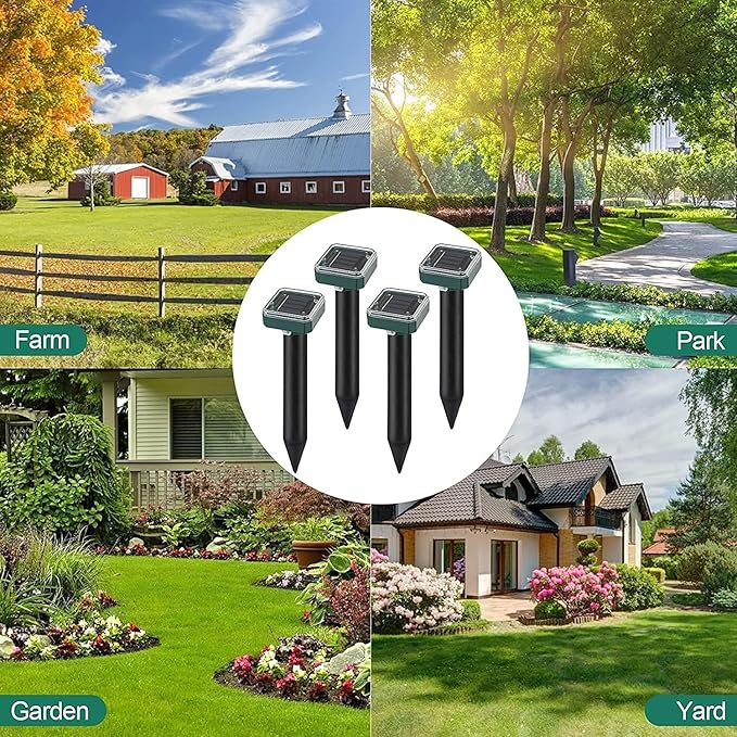 Mole Repellent Ultrasonic Solar Powered Animal Repellent for Outdoor Lawn Garden for Snakes Moles Gophers Groundhogs Voles and Other Burrowing Rodents (8 Pack)