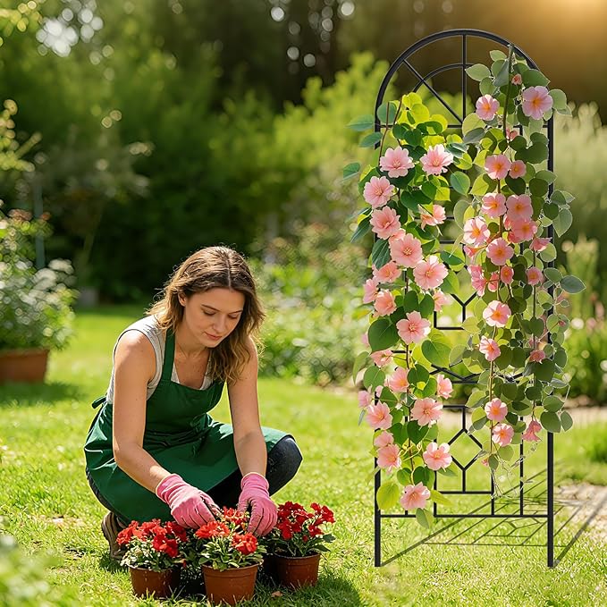 Garden Trellis for Climbing Plants 3 Pack 38Wx 64.6H Rustproof Flower Trellis with Black Coating Outdoor Climbing Rose Trellis Cucumbers Support for Courtyards Lawns (Black-Linear Shape 3 Pieces)