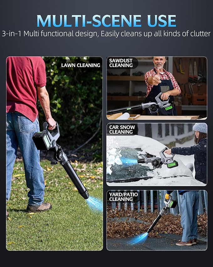Electric Leaf Blower Cordless 900000 RPM 2 x 4.0Ah Batteries &amp Charger Handheld Leaf Blowers for Lawn Care 5 Speed Mode Portable Lightweight Grass Blower for Yard Patio Use(Dark Blue)