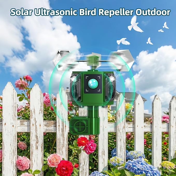 2026 New Solar Ultrasonic Bird Repeller Outdoor2 Pack 360° Reflective Bird Deterrents for Outside Pigeon Woodpecker Deterrent for HouseBirds Scare Devices Animal Repellent Outdoor for Garden Farm
