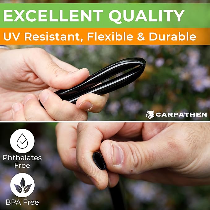 CARPATHEN Drip Irrigation Tubing - 200 ft Black Mainline - (5/16 ID - 7/16 OD) - PVC Water Line