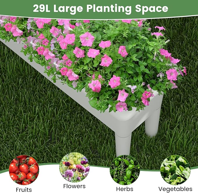 2 Pcs Raised Planter Bed Elevated Planter Boxes with Removable Legs Plastic Planter Bed for Gardening Backyard &amp Deck (Greyish-White)
