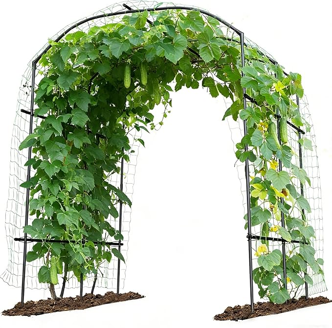Tall Garden Arch Trellis for Climbing Plants 87in Tall Metal Plant Support Trellis Archway for Climbing Plant Vegetables Cucumber Outdoor Yard Lawn Garden Arch Tunnel Trellis