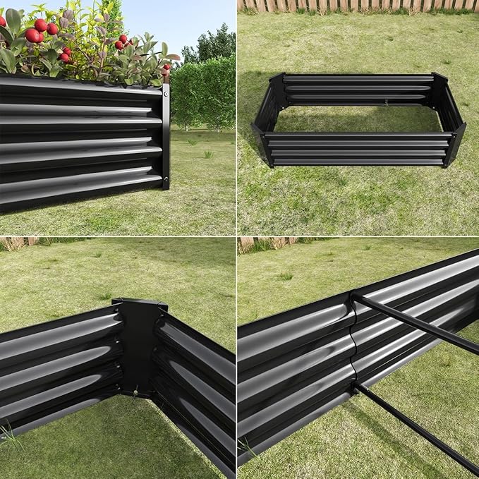 Raised Garden BedRaised Beds for Gardening Outdoor for Vegetables Flowers Ground Planter BoxGalvanized Raised Garden Beds. (Black with 8x4x1ft)