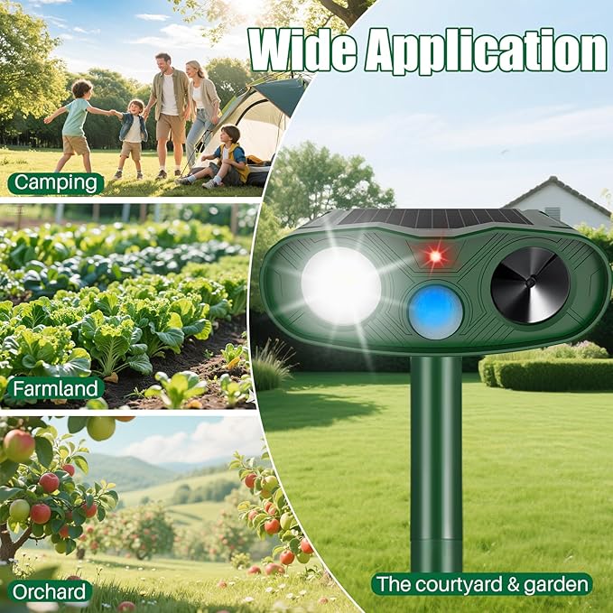 2Pack 2026 Solar Ultrasonic Animal Repellent Outdoor Cat Repellent Devices with Motion Detection&ampFlash Light Squirrel Rabbit Dog Cat DeterrentKeep Rodent Chipmunk Raccoon Deer Away for Yard Garde
