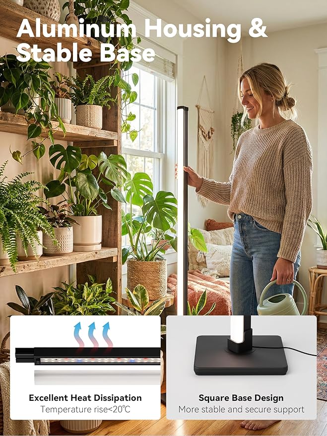 GLOWRIUM Grow Lights for Indoor Plants 36W Vertical Plant Grow Lights with Auto-Timer Full Spectrum LED Standing Plant Grow Light 3 Light Modes 6-Level Dimmable (60in)