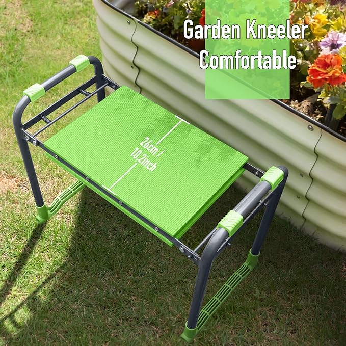 Folding Garden Stool and Kneeler Heavy Duty Garden Kneeler and Seat Kneeling Device for Gardening Gardeners and Seniors (Green)