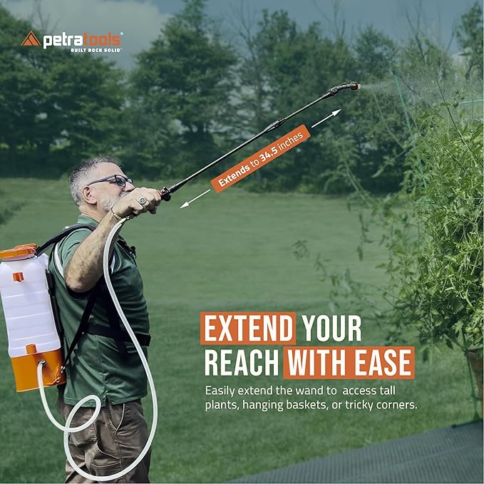 PetraTools Battery Powered Backpack Sprayer 4 Gallon - 8 Hours Long Battery Life &amp Padded Straps for Comfort - HD4000 Electric Backpack Garden Sprayer with 9 Spray Nozzles (HD4000 Pro Series)