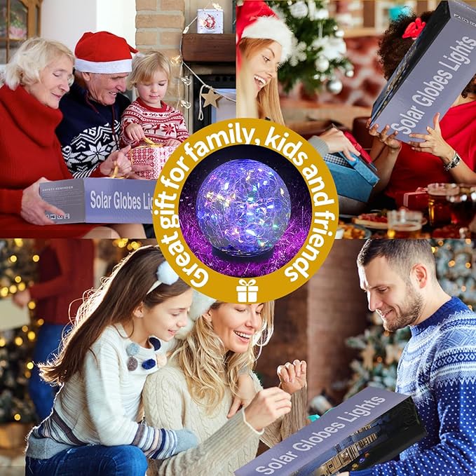 Solar Globe Lights Outdoor Waterproof-Solar Balls Garden-Cracked Glass Ball Solar Lights Outdoor-Solar Orbs Outside-Outdoor Decorations Patio &amp Yard Lawn Backyard Decor