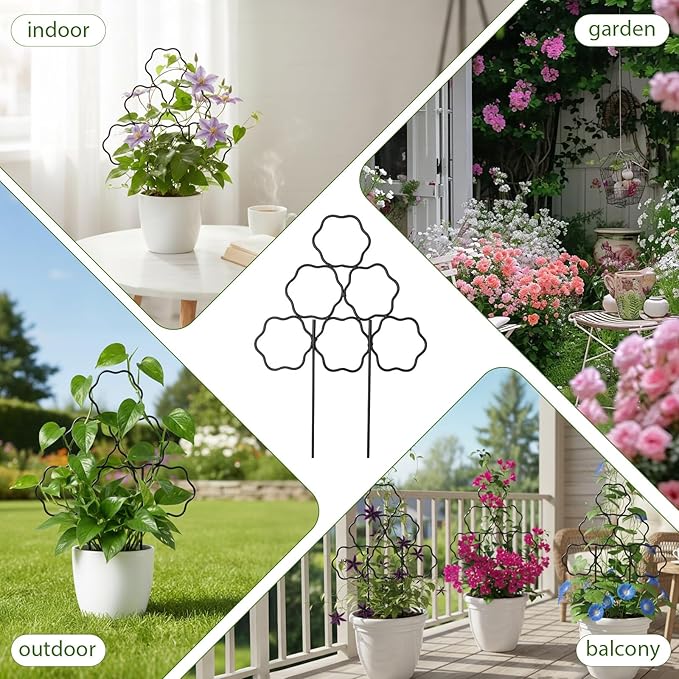 ZOUTOG 12 Pack Trellis for Climbing Plants Outdoor 15 InchRustproof Metal Garden Trellis for Potted PlantsSturdy Houseplant Support Indoor Outdoor for Ivy Pothos Monstera Hoya Flower Vine (Flower)