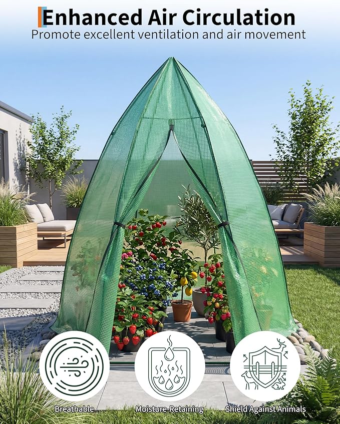 Greenhouse for Outsides 54”x 54”x 71” Heavy Duty Green House Tent with Durable PE Cover Garden Plant Protector with Zippered Door Mesh Window for Vegetables Flowers Fruits HerbsGreen