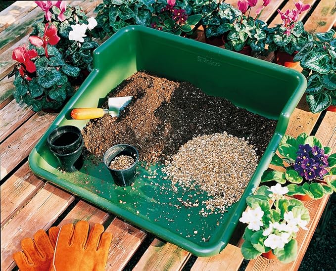 Garden Tidy Tray – Green 22 L x 24.25 W x 8 H – Sturdy One-Piece Potting Tray Indoor/Outdoor Gardening Recycled Plastic Lightweight Versatile Use