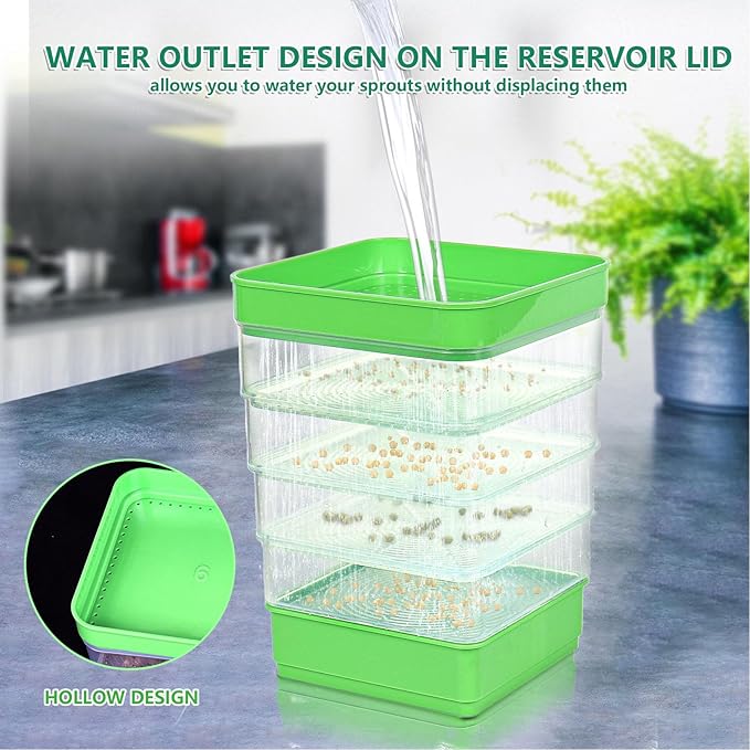 Stackable Sprouter Kit 4 Tier Space Saving Multipurpose Micro Vegetable Growing Tray for Bean Sprouts Microgreens (with Sunshade)