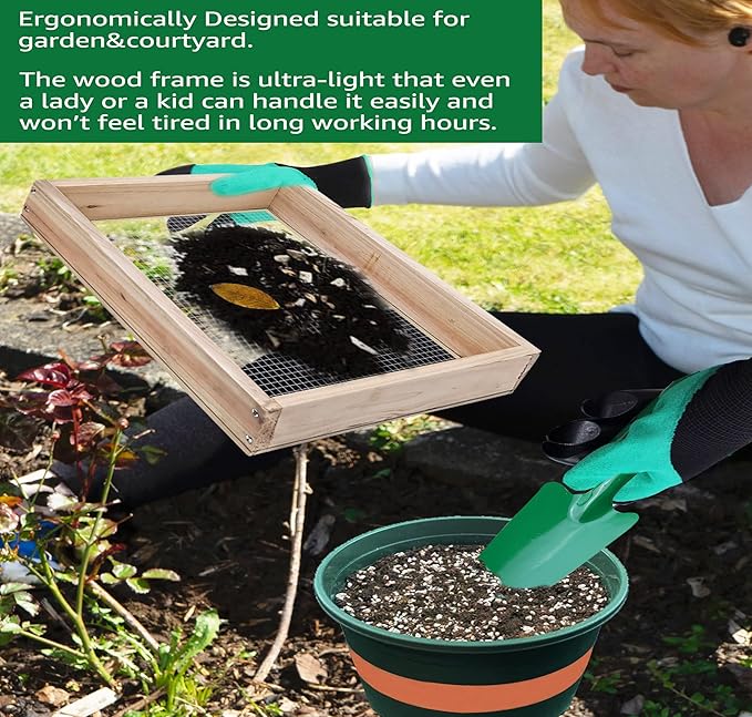 Soil Sifter Dirt Sifter for Gardening Compost Sifter Garden Sieve Light Wood Sifter for Rocks Screen Sifter Top Soil/Peat Moss/Worm/Leaves/Loam Soil/SandGreat Garden Tool for Plants &amp Vegeta