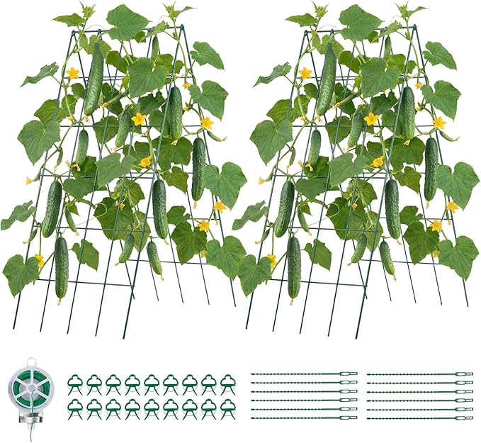 VEVOR Cucumber Trellis No Assembly Required 39 High 2 Pack Foldable A-Frame Garden Trellises for Raised Bed Metal Rustproof Outdoor Climbing Plant Support for Vine Peas Beans Tomato Flowers