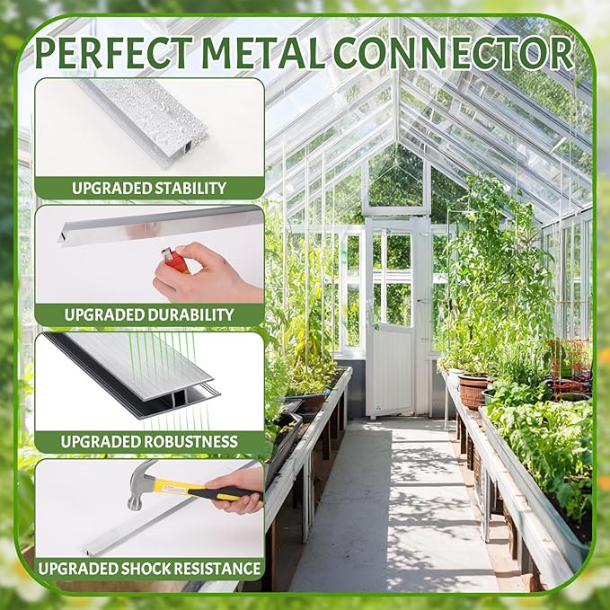 Duraaamo 10 Pcs 4 ft Aluminum H Connector Greenhouse Panels Fits 10 mm Polycarbonate Greenhouse Connector Silver H Channel Roofing Accessories Join 2 Pieces of Panels Together Prevent Dust Rain