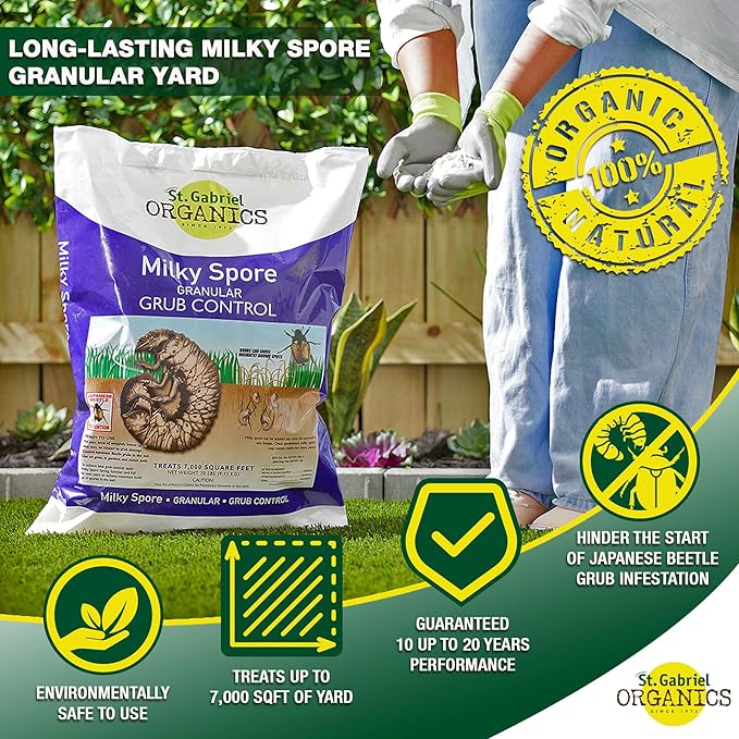 ST. Gabriel Organics - Milky Spore Granular Natural Bacteria Japanese Beetle Grub Killer Lawn and Garden Care Control 20 Pound Pack