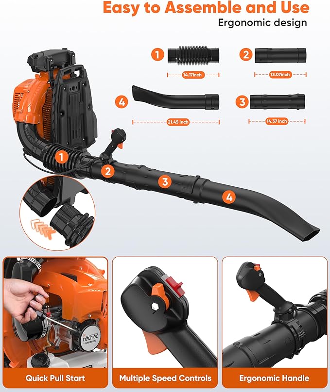 75.6CC Gas Backpack Leaf Blowers 847CFM Powerful Gas Blowers 236 MPH Low Vibration 2-Cycle Ergonomic Harness System for Garden