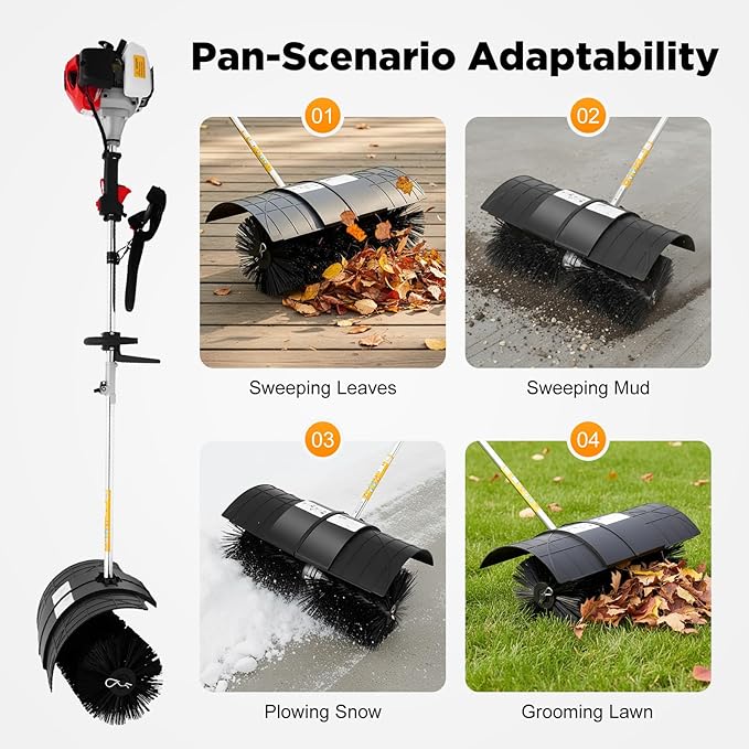 Handheld Power Broom 52cc 2Stroke 2.3HP Outdoor Handheld Sweeper Power Broom for Artificial Turf Walk Behind Sweeper Cleaning Driveway Tools Lawn Cleaner Tools