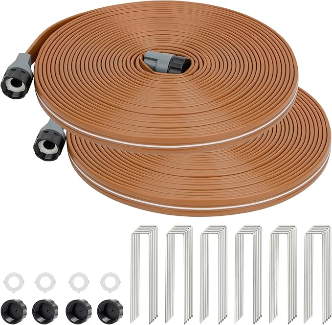 LINEX Sprinkler Soaker Hose 50 ft 2 pack for Garden Watering Hose with Holes High-Efficiency Sprinklers System for Lawn and Garden with Staples