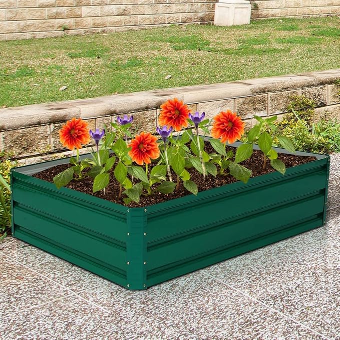 GRAFFY Steel Raised Garden Bed Reinforced Plant Growing Container for Vegetable Flower Herb Plants Outdoor Grass Patio Lawn Garden Beds Box (47 L x 35.5 W x 12.0 H)