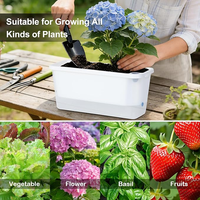 Window Box Planter 4 Packs 14 Inches Rectangle Flower Pots with Breathable Drainage Holes Pots for Vegetables Herbs Flowers Garden Windowsill Balcony (Translucent White)