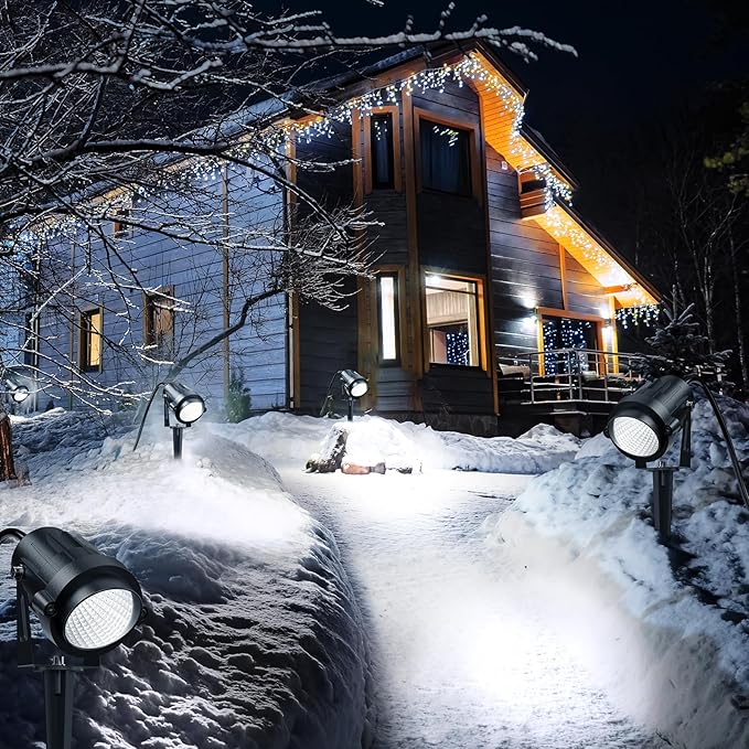 High Brightness 1000LM Outdoor Spot Lights for Yard 3500K Warm White Spot Lights Outdoor with 4.9FT Electric Cord 10W LED IP66 Waterproof Landscape Spotlights for Garden Tree Flag - 4 Pack