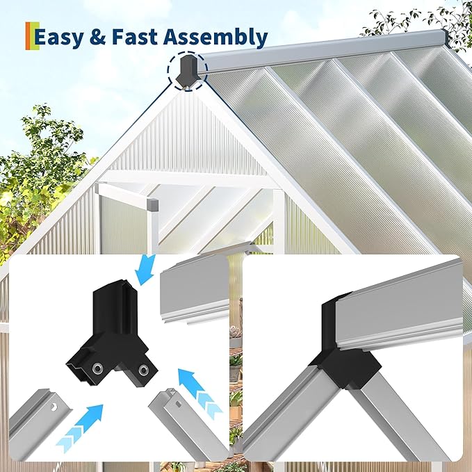 6x7 FT Outdoor Polycarbonate Greenhouse with Lockable Door Adjustable Roof Vent and Windproof Aluminum Frame Walk-in Design for Backyard or Lawn